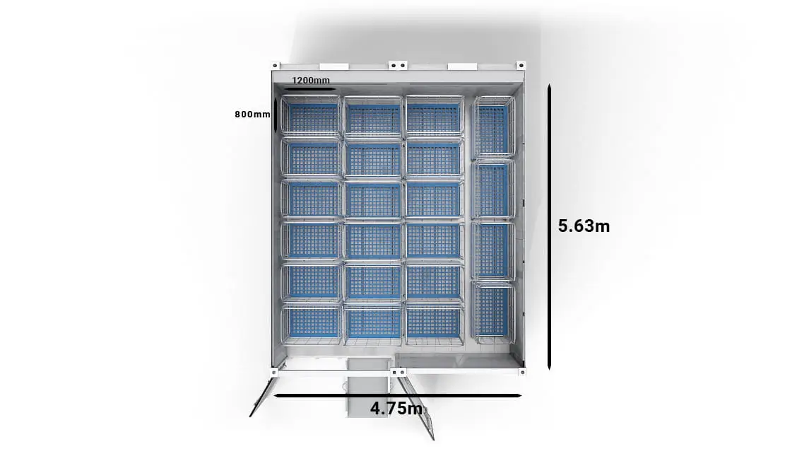 22 carros en un Arctic SuperStore de 20 pies con 2 bahías