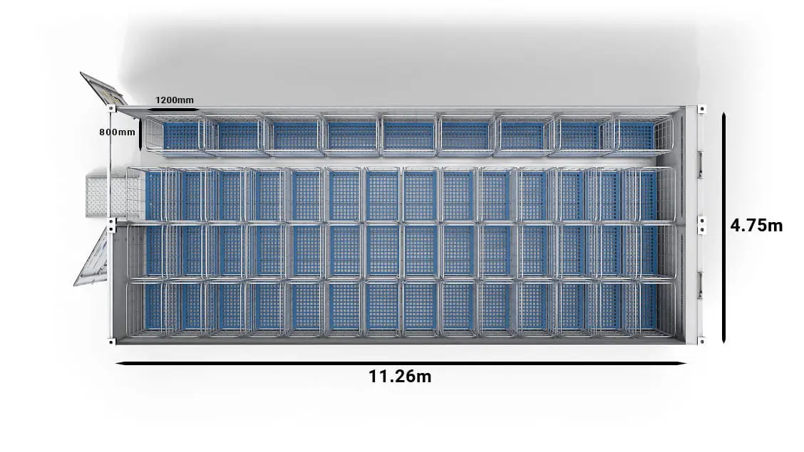 51 carros en un Arctic SuperStore de 40 pies con 2 bahías