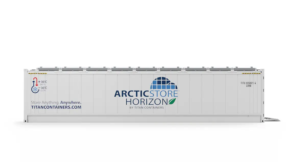 40ft ArcticStore Horizon Contenedor Refrigerado Sostenible Vista lateral