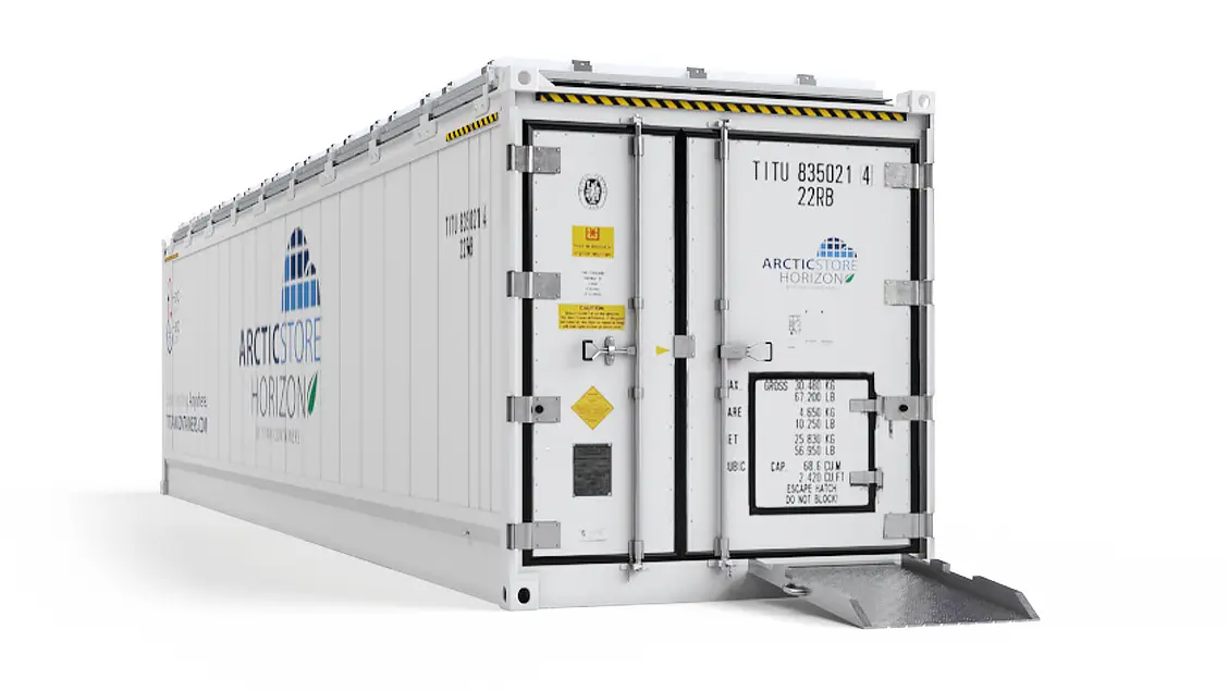 40ft ArcticStore Horizon Vista frontal con Paneles Solares