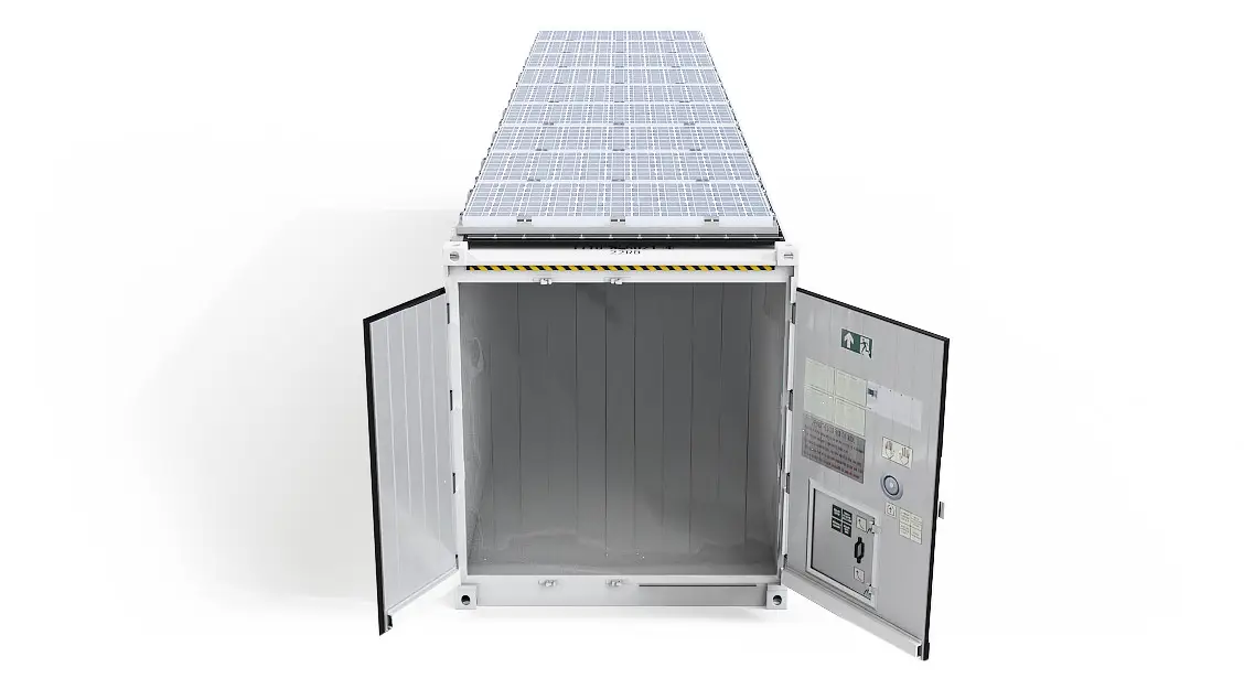 40ft ArcticStore Horizon con Paneles Solares Puertas Abiertas Vista frontal