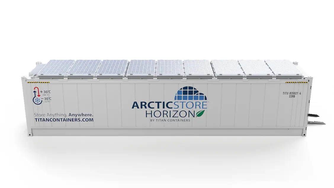 40ft ArcticStore Horizon con Paneles Solares Vista lateral